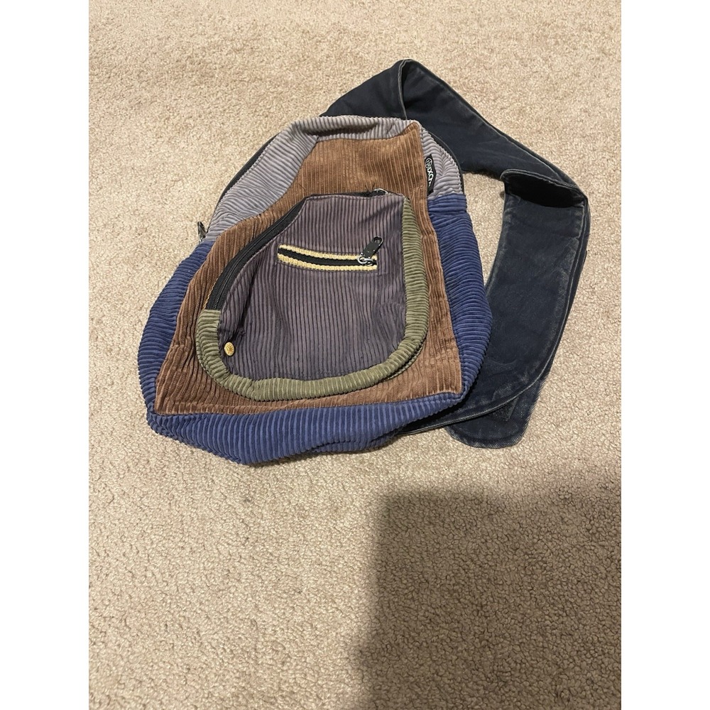 Ixchel Vintage 90s Corduroy Sling Bag Crossbody Backpack Music Festival Sack
